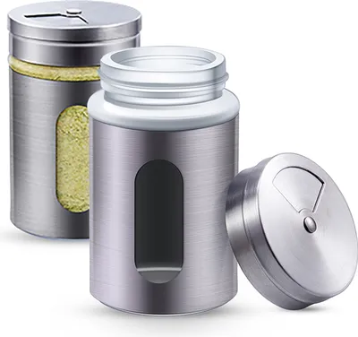 Produktbild von 12 Gewürzdosen Silber I Gewürzstreuer Edelstahl Set 80ml I Mit Sichtfenster - 3 fach Streuregulierung I Gewürzgläser für Gewürze / Kräuter