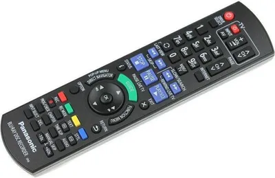 A black Panasonic Blu-ray disc recorder remote control is shown on a white background.