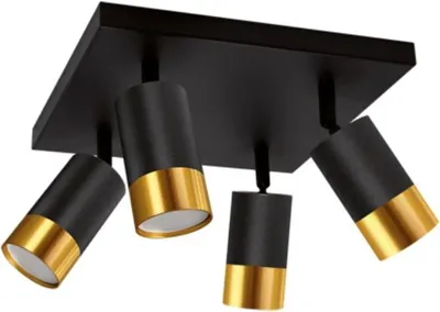 Image de Plafonnier 4 Spots Orientables Carré NOIR et OR pour Ampoule GU10