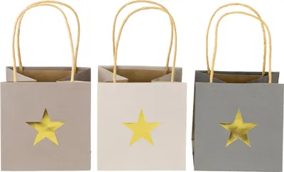Produktbild von Papiertüten Geschenk Sterne Henkel Grau 12×12×12cm 9St Weihnachten, 9 Stück