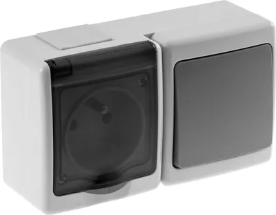 Produktbild von 1-Fach Aufputzsteckdose mit Einzelschalter Rauchglas IP44 16A/250V Schuko Aufputz Feuchtraum Steckdose Grau
