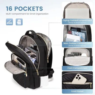 Produktbild von Famanu Laptoprucksack 14 Zoll - Wasserdicht, mit USB-Ladeanschluss, für Schule und Reisen, schwarz