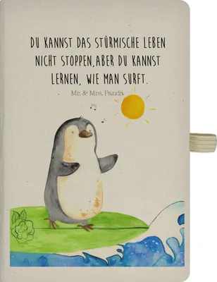 Produktbild von Mr. & Mrs. Panda notizbuch Pinguin Surfer - Transparent - Geschenk, Portugal, Kladde, Motiviert, Urlaub, Optimistisch, Adressbuch, A5 Journal, Lebensweisheit, Tagebuch