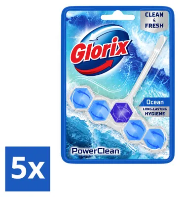 Produktbild von 5 x Glorix Toiletblock Power Clean Ocean - Vorteilspackung - 5 Stücke