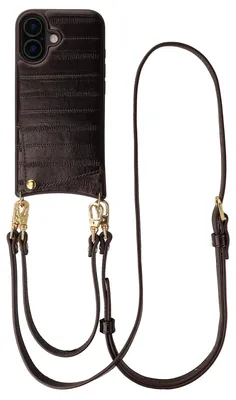 Image de Coque arrière en cuir véritable Selencia Nova avec cordon et porte-carte pour l'iPhone 17 d'Apple - Dark Chocolate