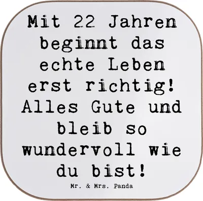 Produktbild von Mr. & Mrs. Panda Untersetzer für Gläser Spruch 22. Geburtstag - Weiß - Geschenk, Alter, Tassen, gläseruntersetzer, Tischuntersetzer, Design, Humor, neue Erfahrungen