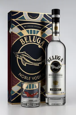 Produktbild von Beluga Noble Vodka Geschenkset – 0,7L – 40% Vol. – Inklusive Beluga Glas mit rotem Stör & r Geschenkbox- [Enthält Sulfite]