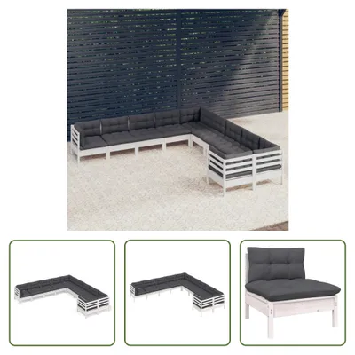 Produktbild von The Living Store 10-tlg. Garten-Lounge-Set mit Kissen Weiß Kiefernholz