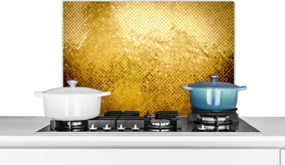 Obrázok produktu pre KitchenYeah® Splashback kitchen - Kuchynský splashback - Ochrana steny sporáka a drezu - Zlatá - Dizajn - Abstraktný 60x40 - Alu-Dibond (alternatíva skleneného splashbacku) - Tepelne odolný - Splashback na sporák - Kuchynský splashback