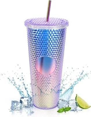 Produktbild von Doppelwandige Kunststoffbecher 710ml mit Deckel und Edelstahlrohr