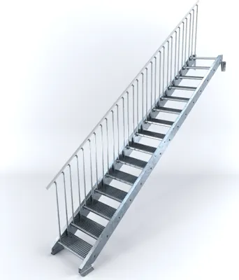 Produktbild von Stahltreppe 15 Stufen bis Höhe 300 cm, Laufbreite : 60 cm Geländer links ST 1 (31 / 31 mm)