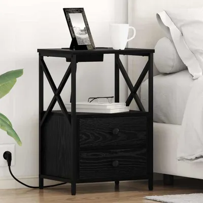 Produktbild von vidaXL Nachttisch 2 stk. Schwarz Eichen-Optik 40 x 31 x 60 cm