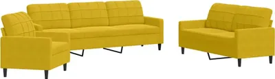 Produktbild von vidaXL 3-tlg. Sofagarnitur mit Kissen Gelb Samt