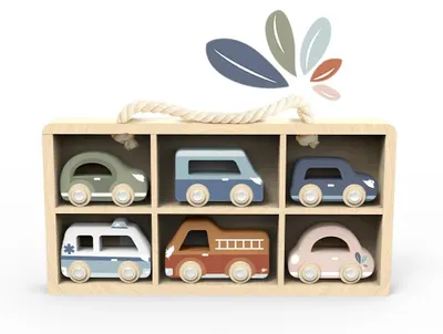 Image de Lot de 6 petites voitures en bois, Speedy Monkey