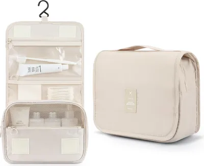 Produktbild von ALSTER HERZ® Reise Kulturtasche zum Aufhängen Beige, Kulturbeutel mit Tragegriff, A0157