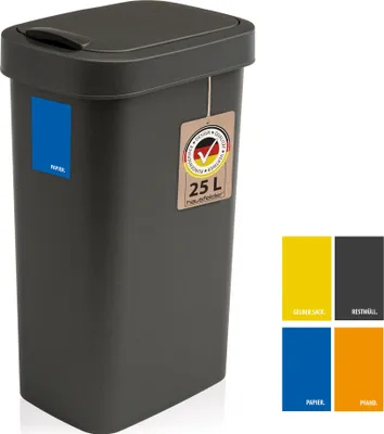 Produktbild von Mülleimer 25l mit Deckel, Schwingdeckel Abfalleimer Küche in Schwarz