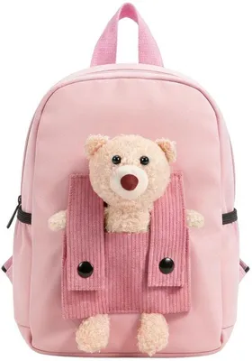 Productafbeelding van Kinderrugzak Gepersonaliseerd - Peuter/Kleuter Rugzak - Uitneembare Berenpop - Schoolrugzak - Roze - Geschikt voor Jongens/Meisjes