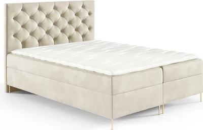Immagine prodotto di GUTTO Letto con materasso a molle LIDIA 160 x 200cm 2x Contenitore TOPPER 5cm libero velluto beige gambe alte dorate