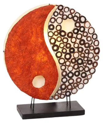 Image de Lampe de table Ying Yang rouge 30 cm Capiz Bambou Fait main