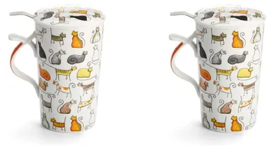 Produktbild von 2 X NEU teemando® Teamug Dodo Porzellan Kräuterteetasse, 3-teilig mit Edelstahlsieb 0,4 l = 2 Tassen