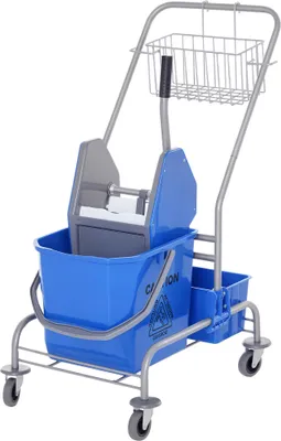 Zdjęcie produktu dla Wózek czyszczący HOMCOM Mobilne wiadro do czyszczenia 25 litrów Wózek na mop z wyciskarką, hakiem na mop Wózek domowy z 4 kółkami niebieski