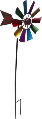 Produktbild von Drehbare Windmühle aus Eisen als farbenfrohe, wetterfeste Gartendekoration für Terrasse und Außenbereich