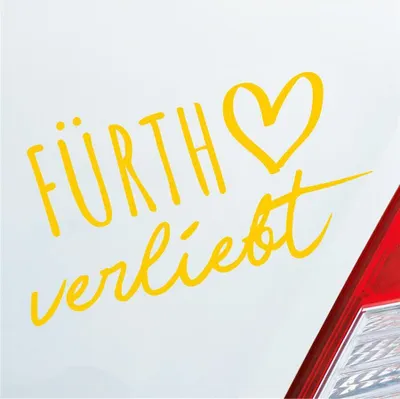 Produktbild von Auto Aufkleber Fürth verliebt Herz Stadt Heimat Liebe Car 19x10 cm Gelb Sticker Heckscheibenaufkleber