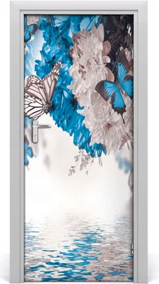Produktbild von Tulup Türaufkleber 85x205 cm Dekorative Aufkleber Selbstklebend Wasserdichte Tapete Abnehmbar Schlafzimmer Wohnzimmer Wohnkultur - Blumen und Schmetterlinge