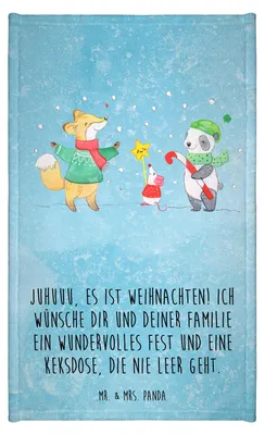 Produktbild von Mr. & Mrs. Panda Handtuch Winter Weihnachtsfreude - Eisblau - Geschenk, Gäste-WC, Weihnachten, Weihnachtsdeko, Weihnachtsmann, Gästetuch, Heiligabend, Tannenbaum