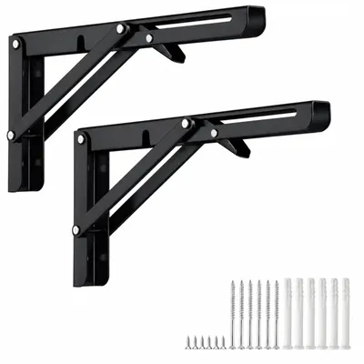 Productafbeelding van 2 stuks inklapbare planksteunen, 300 mm, zwart gelakt staal, tot 60 kg