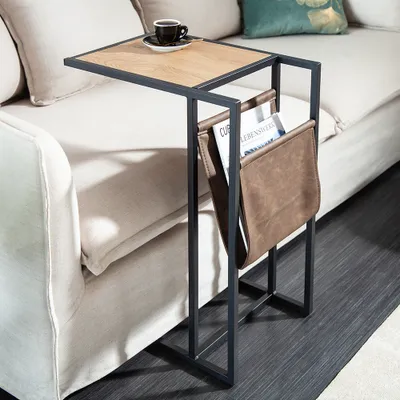 Obrázek produktu pro riess-ambiente Moderní odkládací stolek LOFT 65cm dubový designový stolek na notebook s policí kovový rám černý konferenční stolek stolek