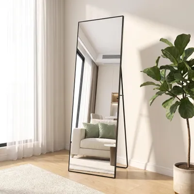 Immagine prodotto di Specchio a figura intera INONEFT, 162x53 cm, specchio da terra con cornice nera, specchio da parete, stabile e regolabile in altezza, adatto per soggiorno, camera da letto e cabina armadio