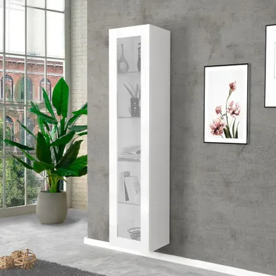 Produktbild von Hochglanz-Weiße Vitrine für Wohnzimmer mit 4 Glasböden Joy Vidrio