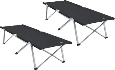 Image de vidaXL : Lit pliant pour camping, 2 pièces, noir, tissu Oxford et acier