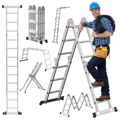 Produktbild von Eikuavons Aluminium Gelenkleiter 4x3 Stufen, Vielzweckleiter klappbar, Haushaltsleiter, Silber, 150 kg