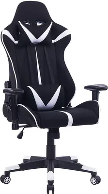 Produktbild von Gamestoel – Weiß/Schwarz – Ergonomisch – Verstellbar – Mit Rücken- und Armlehne – Stoffbezug