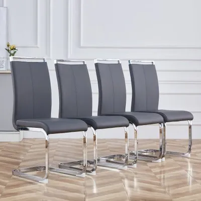 Productafbeelding van AIORBER Vrijstaande stoelen (4 stuks), metalen frame, verchroomd, beklede rugleuning, belastbaar tot 120 kg, bekleed met kunstleer, 42x54x100cm, grijs