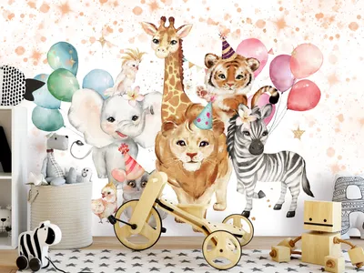 Produktbild von Vlies Fototapete Kinderzimmer 300x210 cm Tapeten Wandtapete XXL Dschungel Tiere Safariparty g-C-0367-a-a