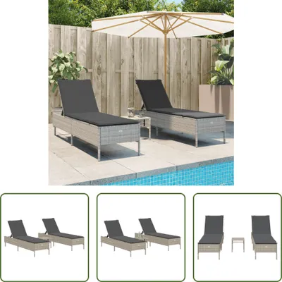 Produktbild von The Living Store 3-tlg. Sonnenliegen-Set mit Auflage Hellgrau Poly Rattan