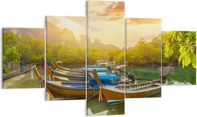 Produktbild von Bild auf Leinwand - Leinwandbild - Berge Boot Wasser - 125x70cm - Wand Bild - Wanddeko - Wandbilder - Leinwanddruck - Bilder - Kunstdruck - Wanddekoration - Leinwand bilder - Wandkunst - EA125x70-4003