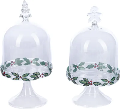 Productafbeelding van Goodwill - Glazen stolp met een hulsttak, kerstboom of peperkoekpop, helder glas, glas - goud - 18 cm. Opmerking: prijs per stuk