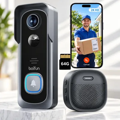 Produktbild von BOIFUN 2K HD WLAN tš¹rklingel mit kamera 64G Alexa Funkklingel mit Kamera PIR Bewegungserkennung Nachtsicht 2 Wege Audio Haustš¹rklingel