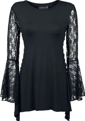 Produktbild von Gothicana by EMP Damen schwarzes Langarmshirt mit Spitzenärmeln S