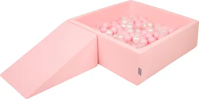 Produktbild von KiddyMoon spielplatz aus schaumstoff mit rund bällebad (200 bälle) ballgruben für babys spielbad hindernisläufen, hergestellt in der eu, pink:puderrosa/perle/transparent