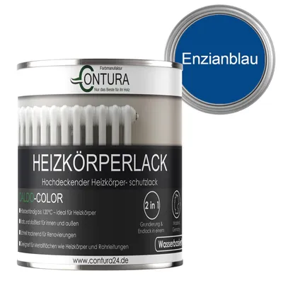 Produktbild von Contura 750ml Heizkörperlack Glänzend Heizungslack Heizkörperfarbe Heizung Farbe Radiator Metalllack - Enzianblau RAL 5010