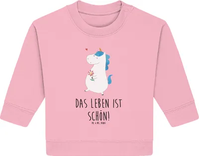 Produktbild von Mr. & Mrs. Panda Organic Baby Pullover Einhorn Spaziergang 12. - 18. Monat - Baumwolle Pink - Geschenk, Motivation, Mutter, Freundin, Unicorn, Gute Laune, Bullover, Blumen