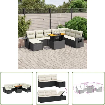 Produktbild von The Living Store 9-tlg. Garten-Sofagarnitur mit Kissen Schwarz Poly Rattan
