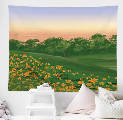 Image de Tapisserie avec vue naturelle, tapisserie murale, tapisserie murale, flore, ciel, décoration esthétique de chambre à coucher, tapisserie botanique (150cm x 130cm,couleur 9)