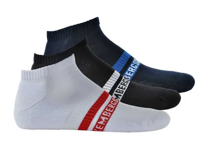 Produktbild von BIKKEMBERGS Herren Sneaker Socken, 3 Paar - Logo, Baumwolle, schwarz/blau/weiß S/M