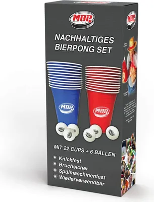 Produktbild von Nachhaltiges Beer-Pong Becher Set | 22 Bier-Pong Becher in Rot & Blau + 6 Bälle | Trinkbecher